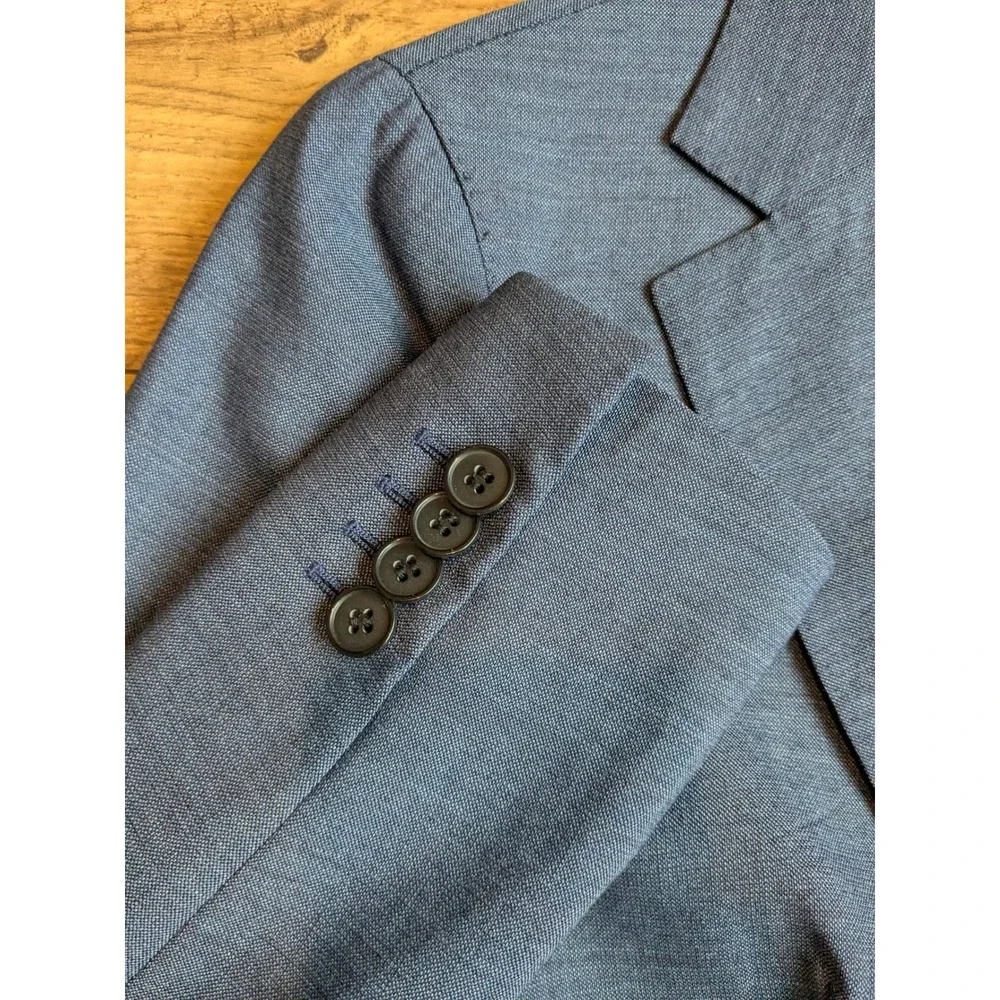 NWOT SUISTUDIO Women's Blue Wool Suit Set Blazer‎ 32R Pants 24x29 READ